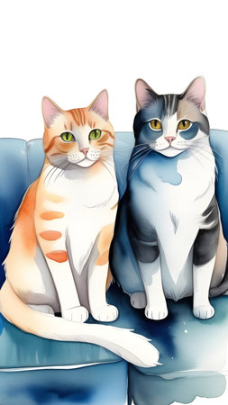 Watercolor drawing of cats in love. High quality photoの素材