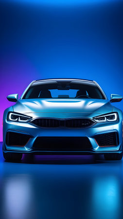Silver car on a blue background. High quality photoの素材