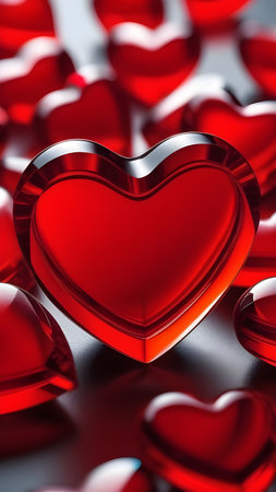 Red glass heart on a black background. High quality photoの素材