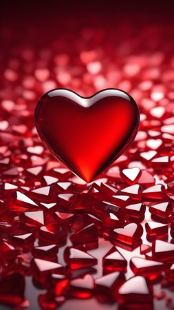Red glass heart on a black background. High quality photoの素材