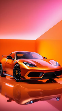 Sports orange car on an orange background in the studio. High quality photoの素材