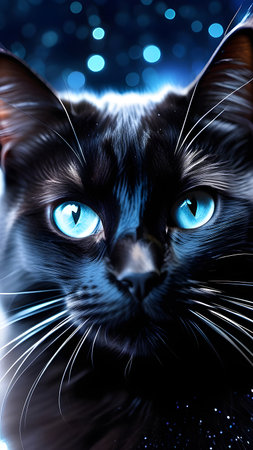 Black cat on a background of halographic sparkles. High quality photoの素材