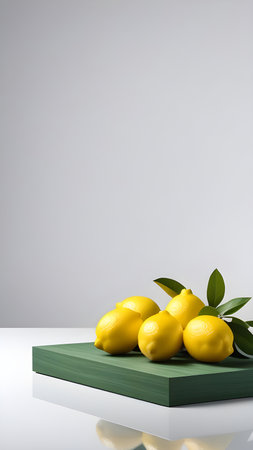 Lemons on a platform on a white background. High quality photoの素材