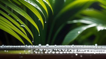 White platform, display for presentation of products, cosmetics on a background of green tropical leaves. High quality photoの素材