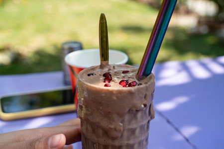 Vegan chocolate smoothie with coconut milk. High quality photoの写真素材