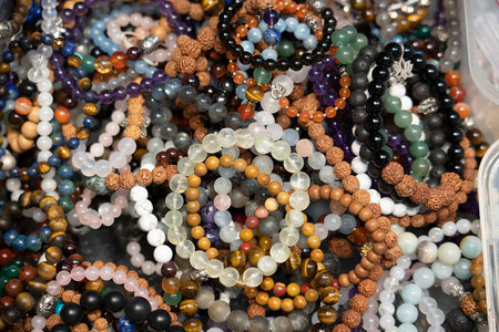Background with circlets of semiprecious stones. High quality photoの写真素材