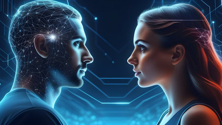 Telepathy between a man and a woman. High quality photoの素材