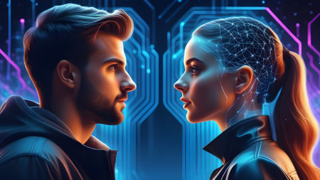 Telepathy between a man and a woman. High quality photoの素材