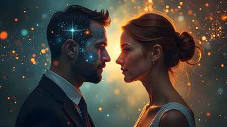 Telepathy between a man and a woman. High quality photoの素材
