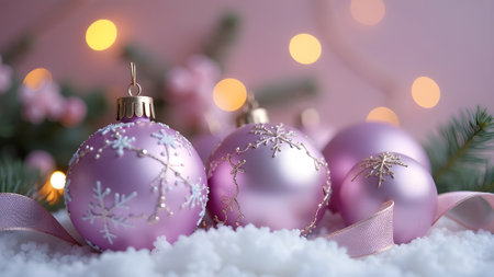 Christmas composition. Christmas pink decorations on pastel pink background. High quality photoの素材