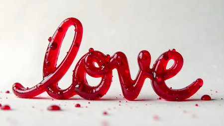 Red Love Lettering with Crystals. Valentine's Day Card. High quality photoの素材