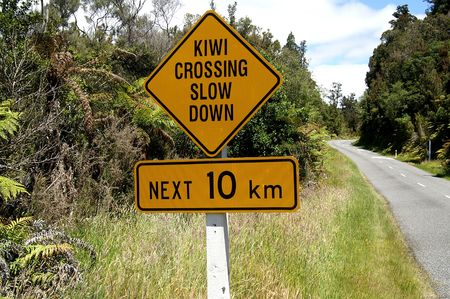 Kiwi crossing sign in New Zealandの写真素材