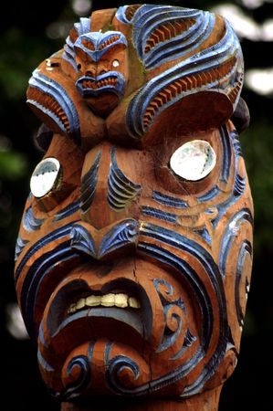 Traditional Maori face mask with cklam shells for eyesの写真素材