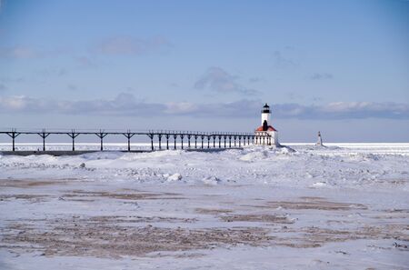 Michigan City Pierhead Breakwater Lights and Fog Signal の写真素材