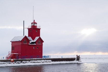 The Big Red - Lighthouse in Holland, Michiganの写真素材