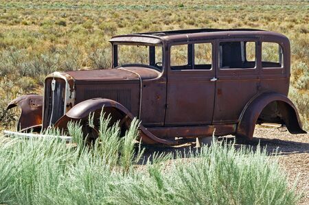 Stranded - Abandoned car in the desertの写真素材