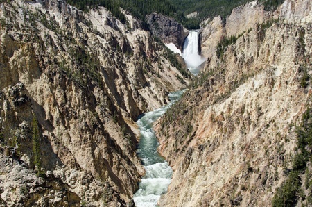 Grand Canyon of the Yellowstone  View from Artist Point towards the lower falls of the Yellowstone river  Yellowstone National Park, Wyoming, USAの写真素材