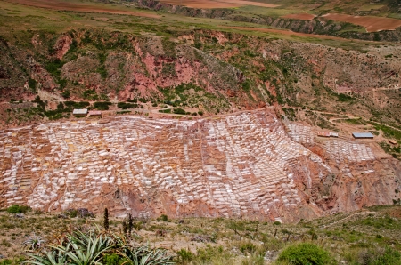The Salt pans at Maras  Salineras de Maras , Peru consists of more than 3,000 shallow pools that evaporate oversaturated water from a nearby spring  Qoripujio   The result is - salt の写真素材
