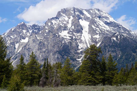 Mountains of the Teton Range near Jenny Lake, Grand Teton National Park, Wyoming, USAの写真素材