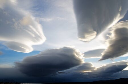 Amazing skies over Puerto Natales, Patagonia, Chileの写真素材