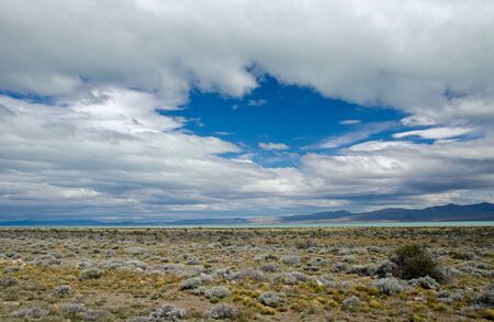 Barren landscape at the northern shores of Lago Argentina in southern Patagonia, Argentinaの写真素材