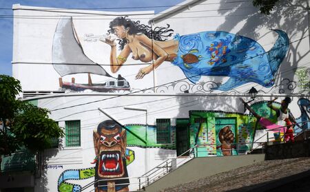Huge mermaid graffiti in Salvador Brazilのeditorial素材