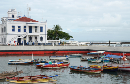 The old harbor area with the headquarters of the 2nd Naval District in Salvador da Bahia, Brazilのeditorial素材