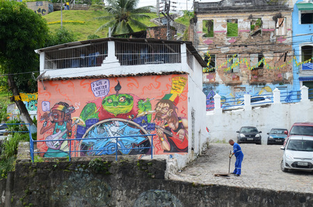 Street scene with graffiti in Salvador da Bahia Brazilのeditorial素材