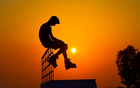 Roller skater silhouette isolatedの写真素材