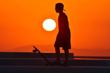 Silhouette of skateboarderの写真素材