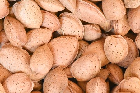 A group of almonds for sale in marketの写真素材