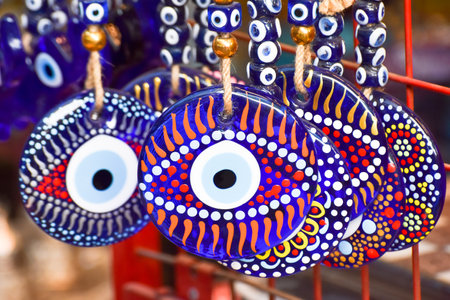 Turkish amulet Turkish evil eye, blue evil eye glass.の写真素材