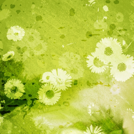 grunge green background with daisiesの写真素材