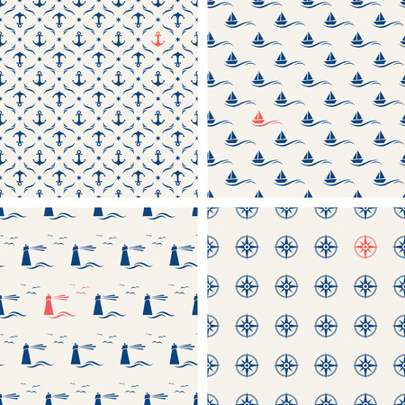 Set of maritime seamless patternsのイラスト素材