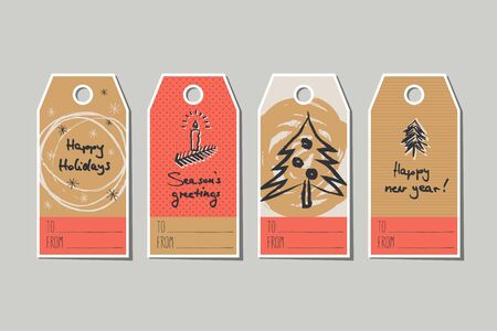 set of decorative christmas tagsのイラスト素材