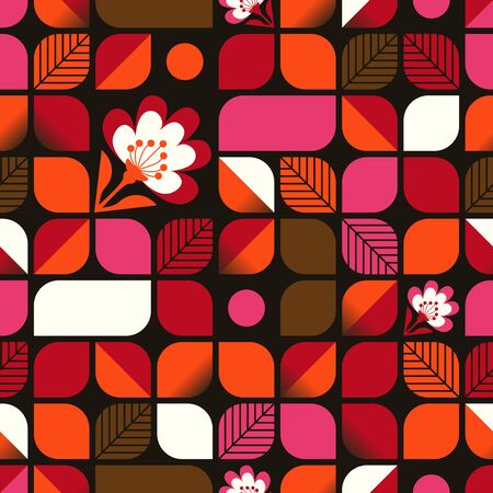 seamless geometric pattern with leaves and flowersのイラスト素材
