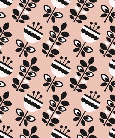 seamless pattern with flowers and leavesのイラスト素材