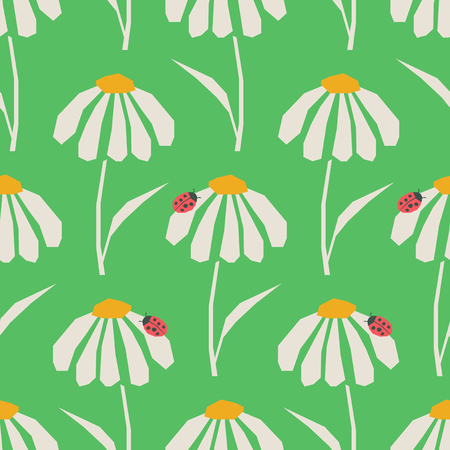 Seamless pattern with flowers and ladybugsのイラスト素材