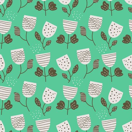 Seamless floral pattern on green background illustration.のイラスト素材