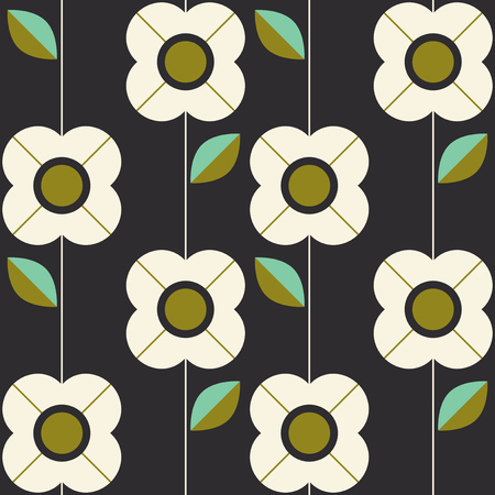 seamless pattern with flowers and leaves in retro scandinavian styleのイラスト素材