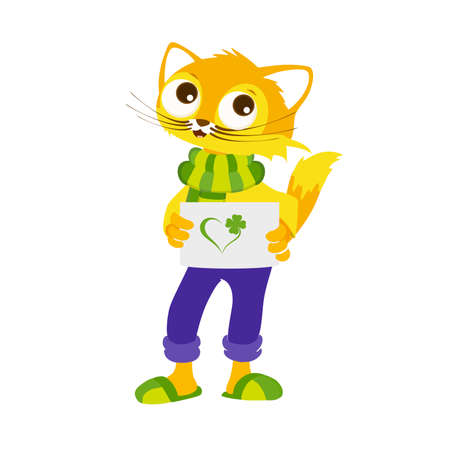 Cute character cat congratulates someoneのイラスト素材