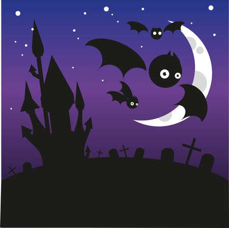 Halloween. The castle near the cemetery at night, where vampires live.のイラスト素材
