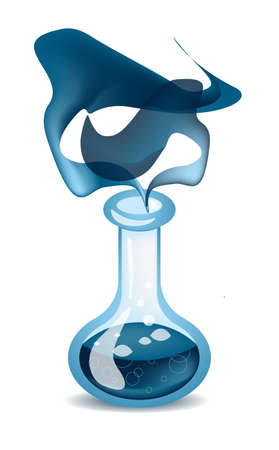 Flask with blue liquid. Chemical reaction.のイラスト素材