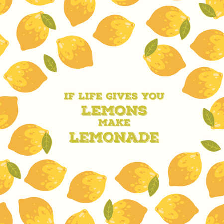 Colorful design style  illustration poster with summer lemons and leaves in bright colors on white background. Cartoon collection.のイラスト素材