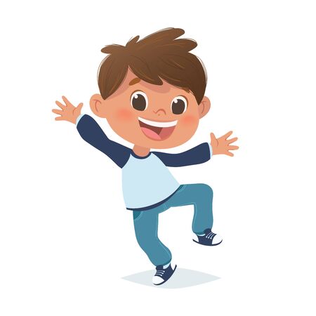 Vector mexican boy jumping and laughing. Cartoon funny character design, isolated on white background.のイラスト素材