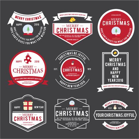 Christmas Emblem and Label Vector Design Elements Set, vintage ornamentsのイラスト素材