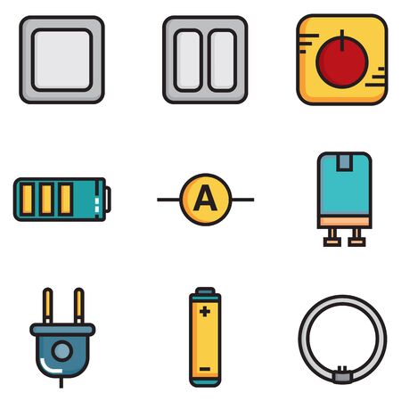 Electricity flat icon set illustration design, line colour Eps10のイラスト素材