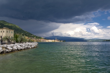 Gulf of Salo, Lake Garda overview during a summer stormの写真素材