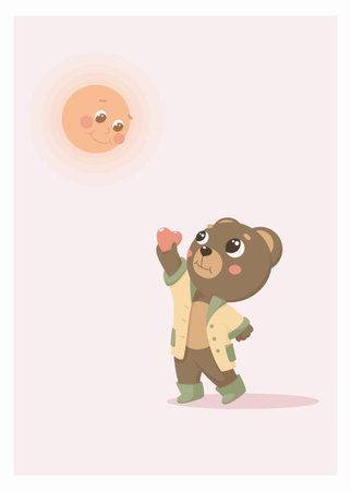 Postcard teddy bear gives the sun a heart valentine.のイラスト素材