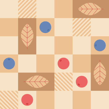 Vintage retro seamless pattern. Abstract geometric shape ornament with leaves and berries.のイラスト素材